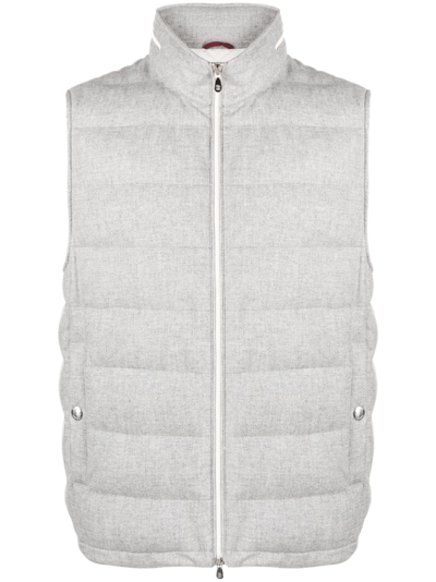 Brunello Cucinelli Padded Zip Up Wool Vest In White