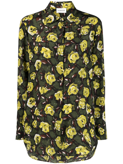 P.a.r.o.s.h Floral-print Silk Shirt In Green