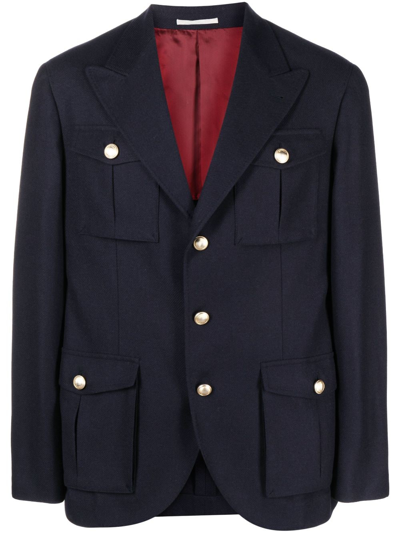 Brunello Cucinelli Single-breasted Wool-blend Blazer In Navy