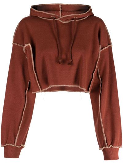 Baserange Exposed-seam Fine-ribbed Cropped Hoodie In Red