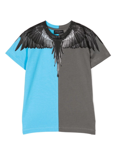 Marcelo Burlon County Of Milan Kids' Wings-print Two-tone Cotton T-shirt In Green