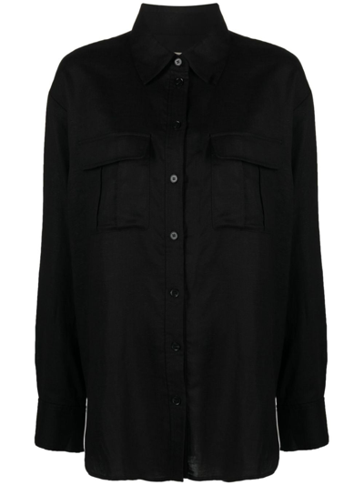 Gestuz Button-up Long-sleeve Shirt In Black