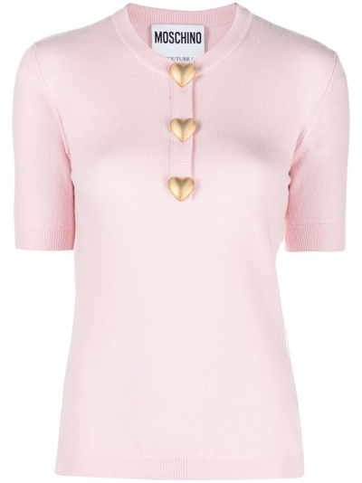 Moschino Round-neck Wool T-shirt In Pink