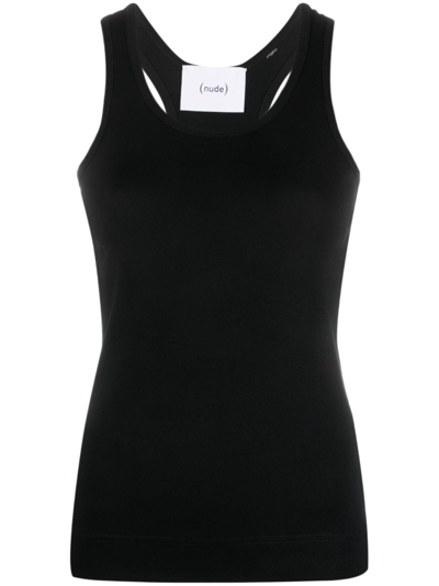 Nude Round-neck Cotton Tank Top In Black