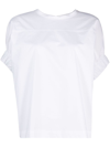 NUDE RUCHED-SLEEVES COTTON T-SHIRT