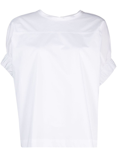Nude Ruched-sleeves Cotton T-shirt In White