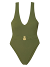 Tory Burch Miller Belted One-piece Swimsuit In Dark Olive Green