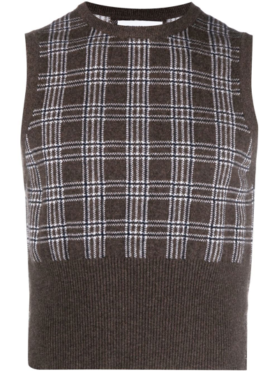Thom Browne Plaid-check Print Knit Vest In Brown