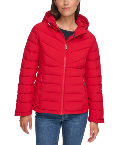Tommy Hilfiger Women's Hooded Packable Puffer Coat In Crimson