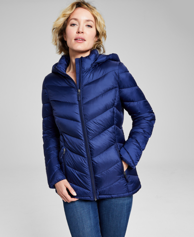 Charter Club Women's Plus Size Hooded Packable Down Puffer Coat, Created For Macy's In Marine