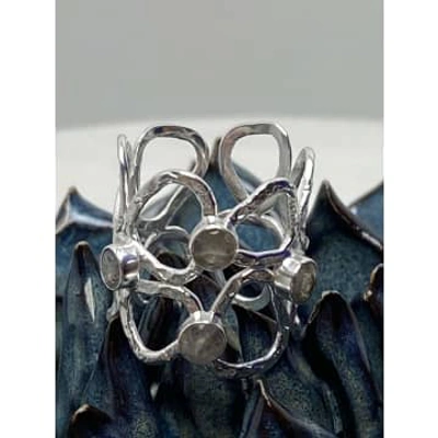 Azuni London Thalia Wide Silver Sculptural Ring In Labradorite Stones In Metallic
