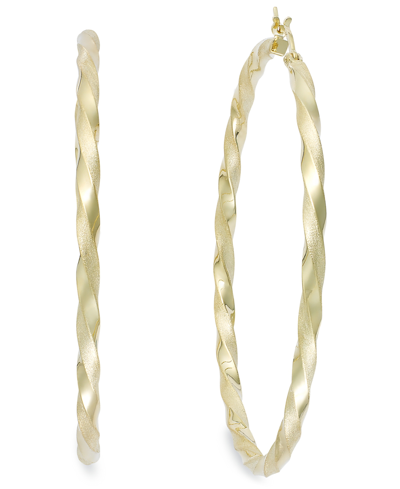Macy's Twist Hoop Earrings In 14k Gold Plated Sterling Silver In Gold Over Silver