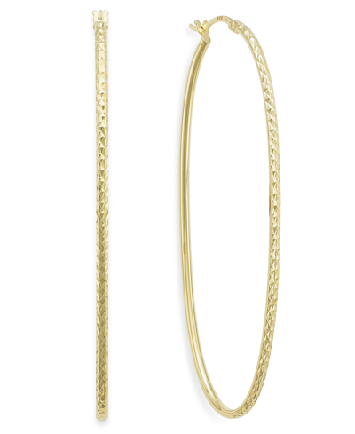 Macy's Diamond-cut Oval Hoop Earrings In 14k Gold Vermeil, 2-3/4" (also In Sterling Silver) In Gold Over Silver