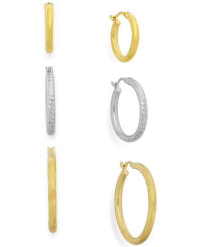 Macy's Two-tone Three-hoop Set In 14k Gold Vermeil