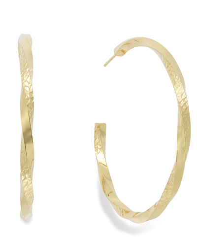 Macy's Diamond-cut C-hoop Earrings In 14k Gold Vermeil Over Sterling Silver In Gold Over Silver
