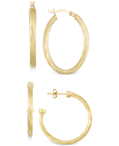 Macy's Set Of Two Rope Hoop Earrings In 14k Gold Vermeil In Gold Over Silver