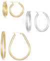 Macy's Set Of Three Hoop Earrings In 14k Yellow And White Gold Vermeil In Two-tone