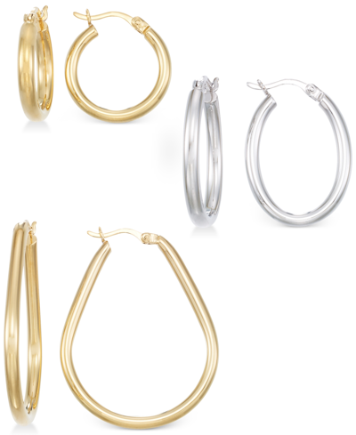 Macy's Set Of Three Hoop Earrings In 14k Yellow And White Gold Vermeil In Two-tone