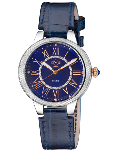 Gv2 By Gevril Women's Astor Ii Swiss Quartz Blue Leather Watch 36mm