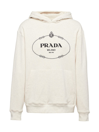 Prada Logo-embroidered Cotton Hoodie In Nude & Neutrals