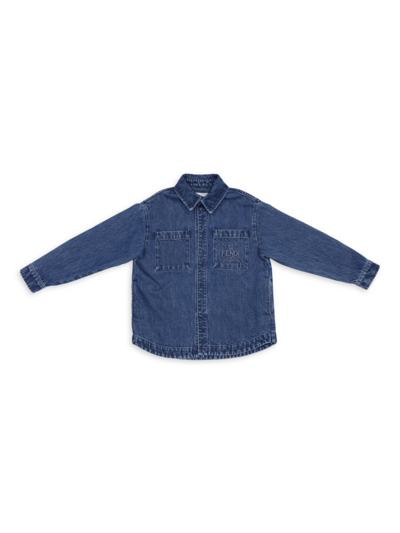 Fendi Kids' Boy's Logo Embroidered Denim Shirt Jacket