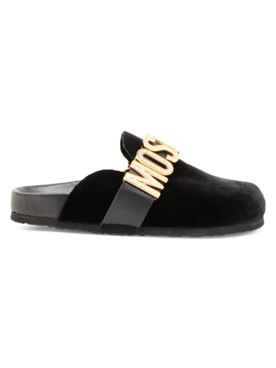 Moschino Women's Maxi Logo Leather Clogs In Black