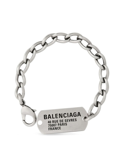 Balenciaga Logo-tag Cable-link Bracelet In Silver