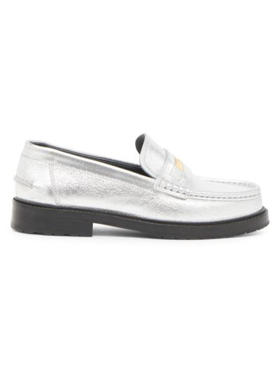 Moschino Women's Metallic Leather College Loafers In Silver
