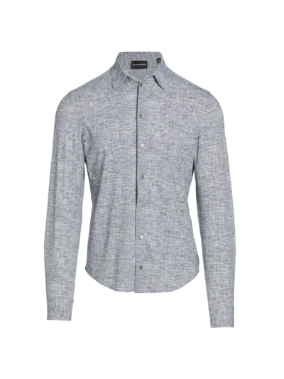 Emporio Armani Men's Stretch Linen Sport-fit Long-sleeve Shirt In Grey