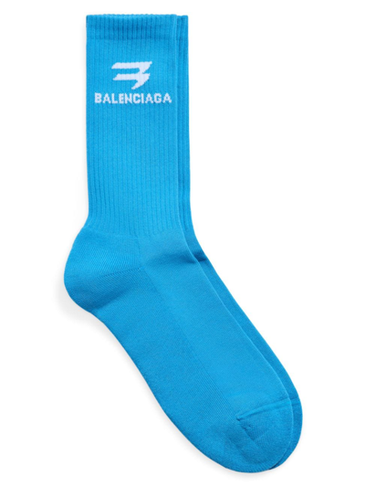 Balenciaga Logo-print Cotton Socks In Blue