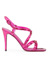 Valentino Garavani Rockstud Mirror-effect Sandal With Straps And Tone-on-tone Studs 100mm Woman Pink In ピンク