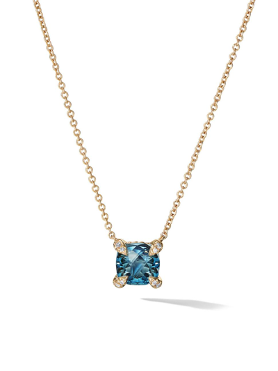 David Yurman Women's Petite Chatelaine Pendant Necklace In 18k Yellow Gold With Pavé Diamonds In Hampton Blue Topaz