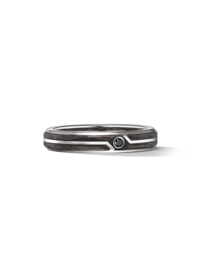 David Yurman Men's Forged Carbon Band Ring In 18k Yellow Gold With Center Black Diamond