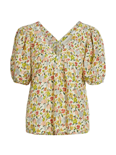 The Great The Bungalow Floral V-neck Top In Yellow