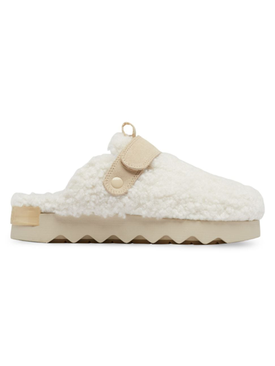 Sorel Viibe Faux Fur Cozy Mules In Cream