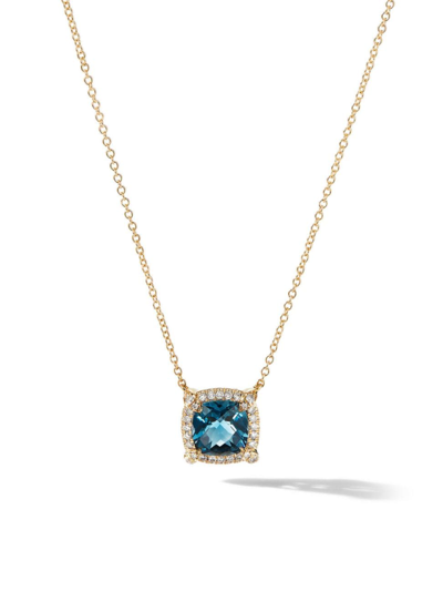 David Yurman Petite Châtelaine® Pavé Bezel Pendant Necklace In 18k Yellow Gold With Hampton Blue Topaz, 18"