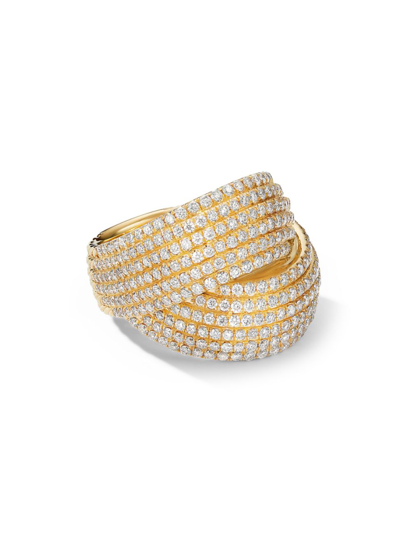 David Yurman Women's Origami Crossover Ring In 18k Yellow Gold With Diamonds