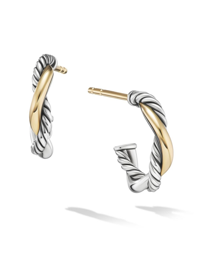 David Yurman Women's Petite Infinity Huggie Hoop Earrings In Sterling Silver With 14k Yellow Gold