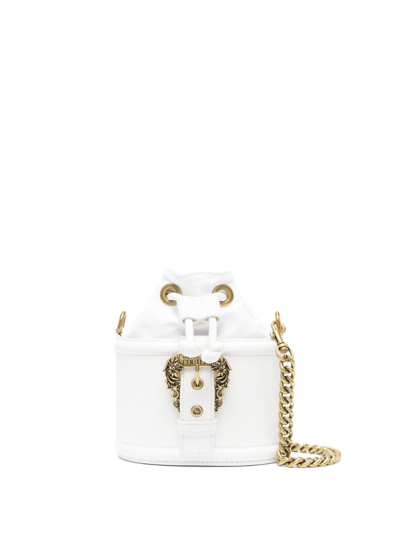 Versace Jeans Couture Engraved-logo Grained Bucket Bag In White