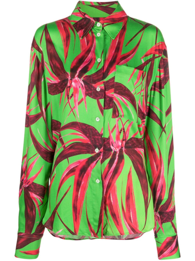 Louisa Ballou Floral-print Long-sleeve Shirt In Green