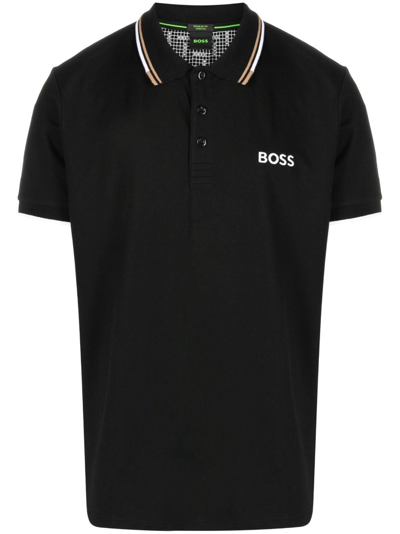 Hugo Boss Logo-embroidered Polo Shirt In Black