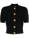 BALMAIN MONOGRAM-KNIT CARDIGAN