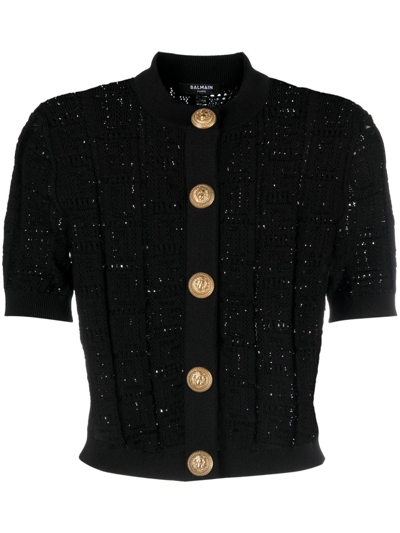 Balmain Short-sleeve Knitted Cardigan In Black