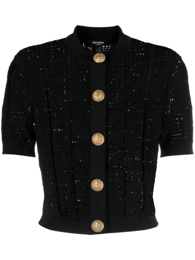Balmain Pb Labyrinth Knit Cardigan In Black