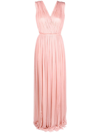 PNK PLEATED FLOOR-LENGTH SILK DRESS