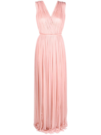 Pnk Pleated Floor-length Silk Dress In Pink