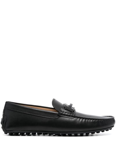 Tod's Double T Gommino Leather Loafers In Black