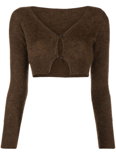 Jacquemus Brown Le Alzou Cropped Cardigan In Dark Brown