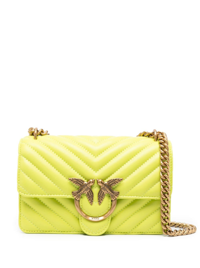 Pinko Logo-plaque Quilted Crossbody Bag In Yellow