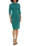 Donna Morgan Crepe Three-quarter Sleeve Sheath Dress In Shaded Spruce